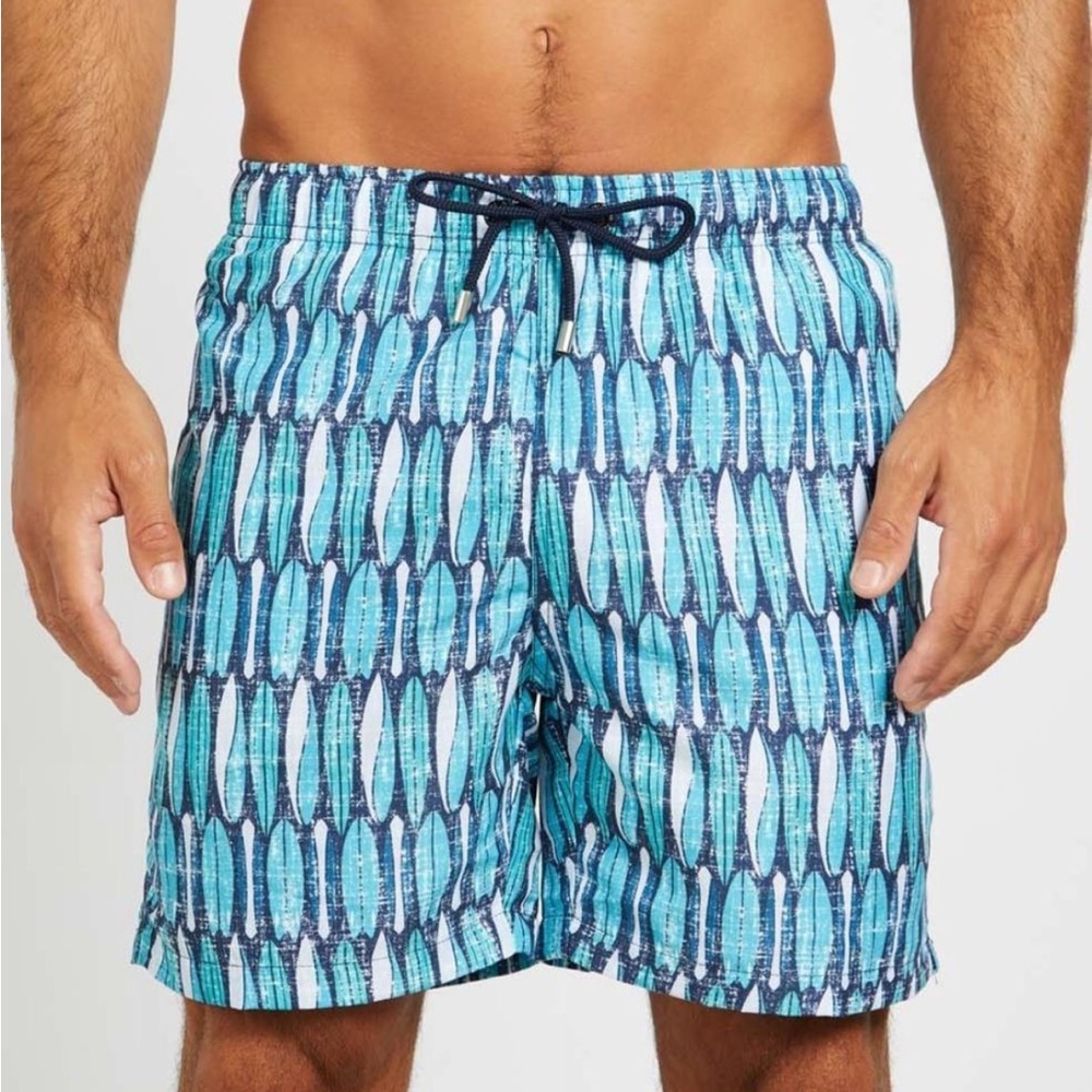 Franks Australia Swim Shorts Mens, Blue Green Longboard, Drawstring X-Large NWOT